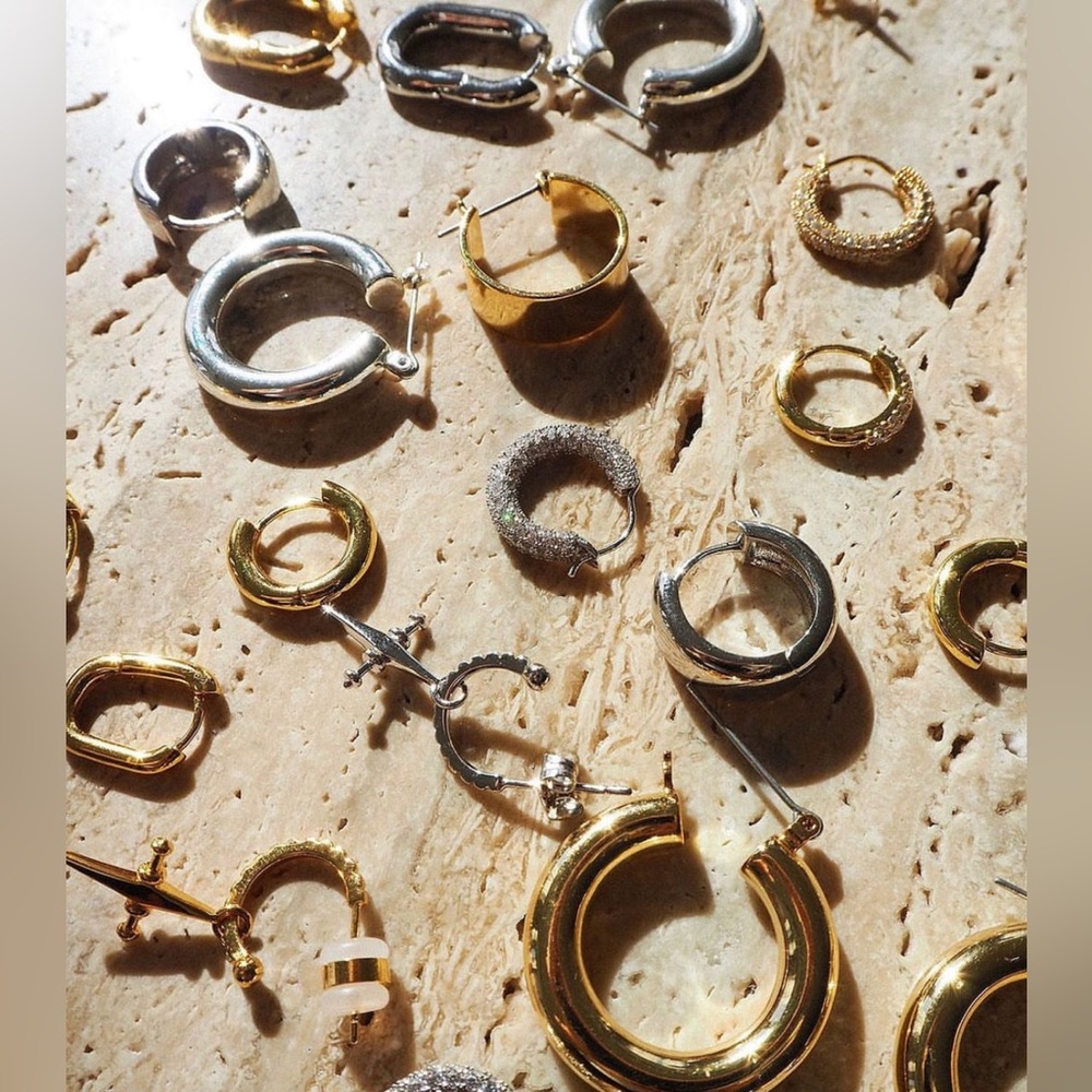 LUV AJ GOLD MINI CROSS EARRINGS DAINTY MEJURI BAUBLEBAR VANESSA MOONEY REVOLVE - Picture 8 of 16